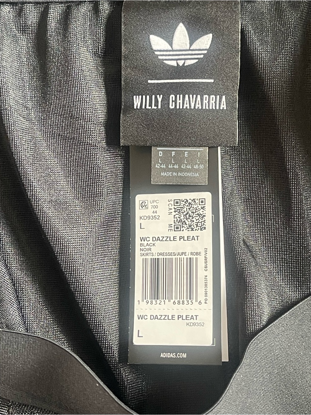 NWT adidas x Willy Chavarria Pleated Maxi Skirt Black Size Large Rare Collab - Picture 4 of 6